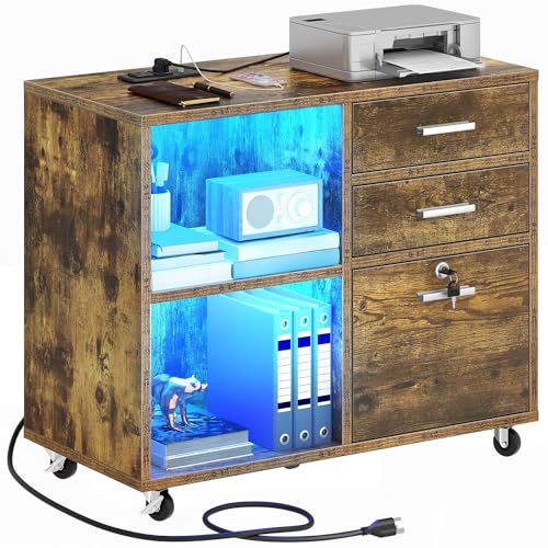 YITAHOME Wood File Cabinet, 3 Drawer Mobile Lateral Filing Cabine...