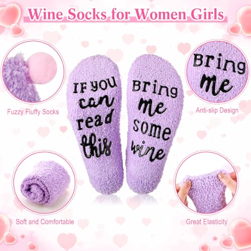 Image of Geyoga 4 Pair Valentine's Day Wine Socks Gifts for Women Wine Lovers Xmas If You Can Read This Cupcake Crew Socks