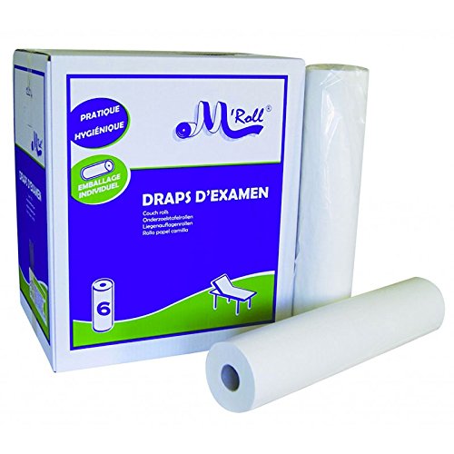 Draps d'examen standard ouate gaufrée collée 2x19.5g/m² - Carton de 6 rouleaux - 2 plis - 185 formats - 50x35cm - J337PMR- Certifié France Medical Industrie