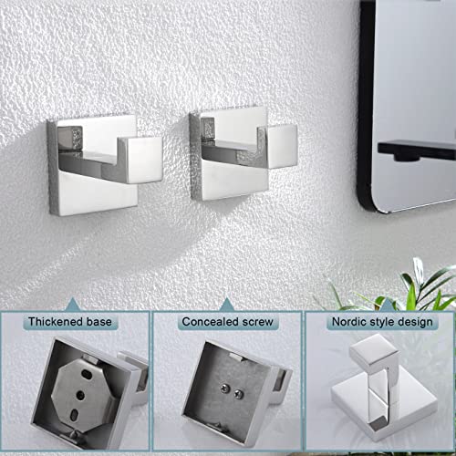 Image of KOKOSIRI Bath Towel Hook Wall Mount Square Robe Hook Coat Hook, Bathroom Kitchen Garage Heavy Duty Wall Mounted, SUS 304 Stainless Steel, Polished Chrome, B1010CH-P2