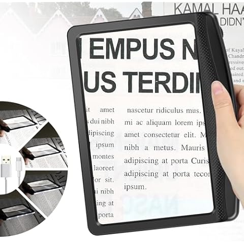 Rechargeable 2X Magnifying Glass for Reading, Large Full Page Magnifying Glass with Light, LED Ultra Bright, Brightness Dimmable, Lightweight Handheld Lighted Magnifier for Senior, Elderly, Low Vision Cover