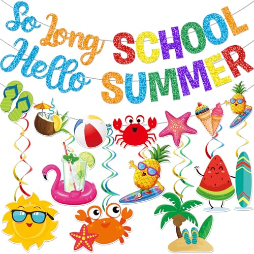 Last Day of School Banner Hello Summer Party Decorations End of School Year Party Decorations Schools Out for Summer Decorations Last Day of School Decorations