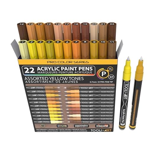 Juego de 22 marcadores de pintura acrílica, amarillo y marrón, punta extrafina de 0,7 mm, para pintura de roca, vidrio, tazas, madera, metal, lienzo, no tóxico, de secado rápido.