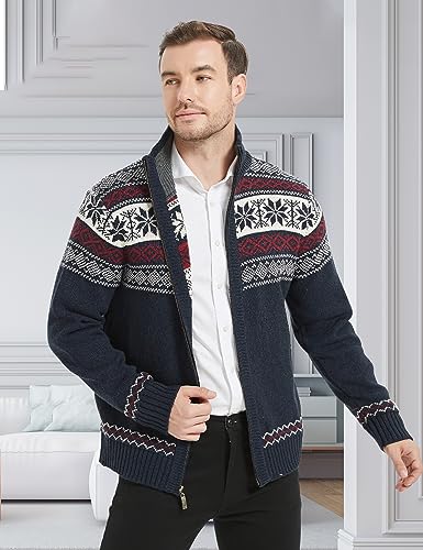 Kedera Men's Cardigan Sweaters Stand Collar Cable Thick Knitted Full Zip Sweater with Pattern3