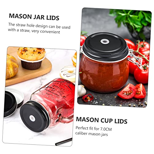 Hoement 24stücke Jar Lids Mit Strohhalmloch Wiederverwendbare Deckel Für Einmachgläser Auslaufsicher Mit Silikonring Schwarz Für Getränke Und Bubble Tea