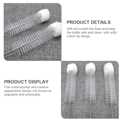 Healeved Nylon-Reinigungsbürste, weiche Spitze, Reinigungsbürste, Flaschenbürste, Gläserbürste, Rohrreiniger, Reagenzglasbürste, weiche Spitze, Nylonbürste, Baumwollball, Weiß, 5 Stück