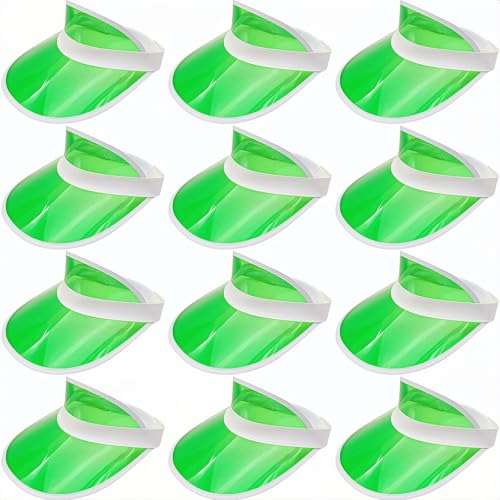 Image of 12 Pack Unisex Sun Visors Plastic Transparent Candy Color Poker Hat for Sports Outdoor Summer Beach Activities