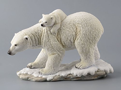 Us 10.63 Inch Polar Bear Cub On The Back Of Mother Figurine, White Color #TOP12