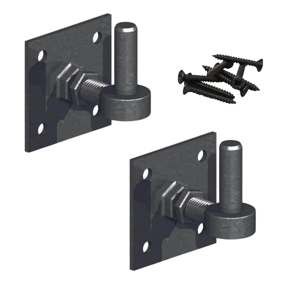 Epsom Door Handle Black Adjustable Hook On 4" X 4" Plates (Pair) | Heavy-Duty Japanned & Galvanised Gate Hinges With Fixings | Adjustable Rust-Resistant Hinges For Gates, Doors, Sheds & Barns