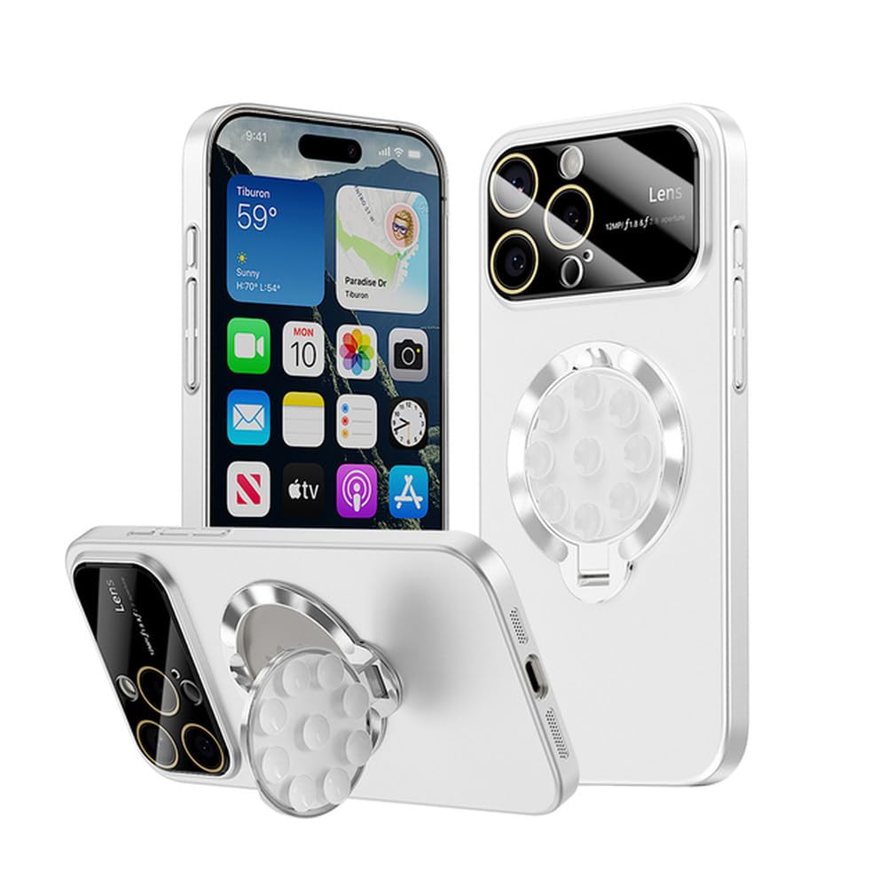 Coque iPhone 13 Pro ventouse anti-chute support magnétique mat blanc objectif - 8