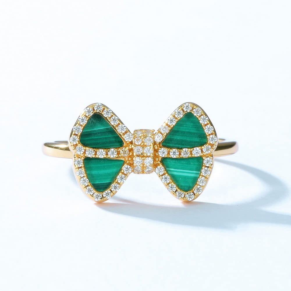 HGJH Anello Regolabile,Anelli Regolabili per Donna Nodo A Farfalla Malachite Argento Sterling 925 Micro Pavé Zircone Placcato Oro da Sposa 7 Anelli Chakra Anelli di Promessa per Ragazze Signore