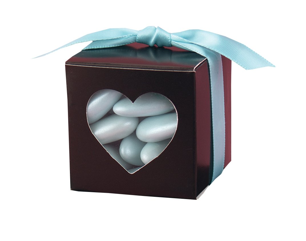 Hortense B. Hewitt Wedding Accessories Heart Window Favor Boxes, 25 Count, Brown Mocha
