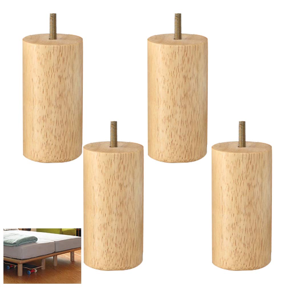 Pack of 4 Wood Furniture Parts Sofa Legs,Cylindrical M8 Bolt Wooden Furniture Legs,Replacement Legs,for Coffee Table,TV, Drawers Cabinet,Bedside Table,Support Feet,Wood Color(12cm/4.7in)