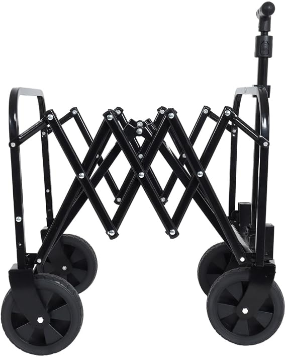 Collapsible Wagon Cart, Heavy Duty Folding Wagon with All Terrain Wheels, Utility Shopping Cart for Beach Garden Grocery Sports (Black)