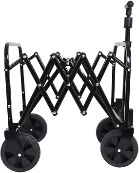 Collapsible Wagon Cart, Heavy Duty Folding Wagon with All Terrain Wheels, Utility Shopping Cart for Beach Garden Grocery Sports (Black)