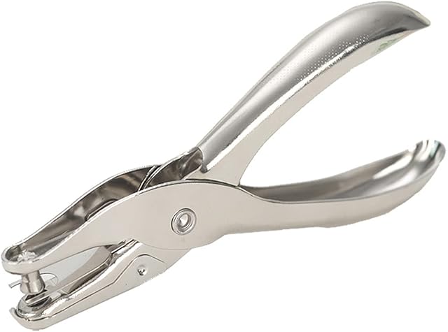 Hole Punch, 6mm Handheld Professional Metal Single Hole Pliers Chrome Perforator with Multiple Sheets Capacity for Paper Card Tag