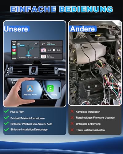 Elinsong Carplay Display, 10.26" Apple Carplay, Android Auto Display mit 1080P HD Rückfahrkamera & Frontkamera, GPS-Navigation, Premium-Sound, Sprachsteuerung, Zigarettenanzünder mit Zwei Anschlüssen, FM, AUX - Designansicht 6 | Apple-CarPlay