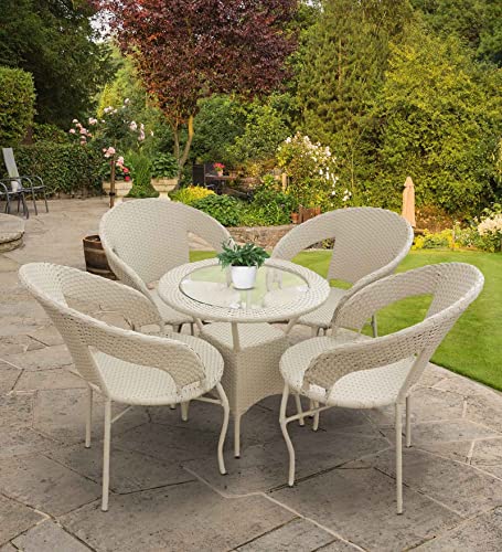 Image of Anaya Decor D-12 Chairs Table Set 4+1 Wicker Patio Furniture Sets 4 Chair and 1 Table for Garden Balcony Bedroom Powder Coated Frame Uv Protected Wicker (Off White)