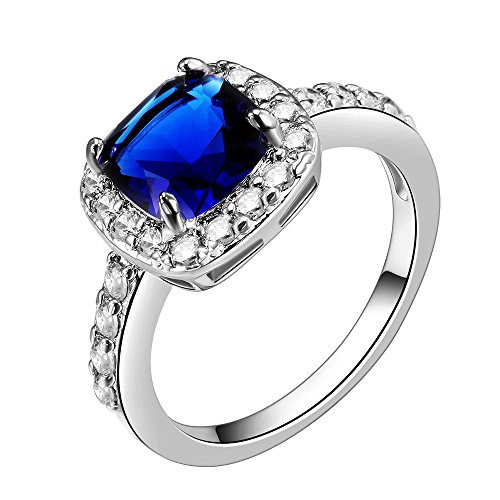 Square Sapphire Rings Wedding Party Statement CZ Cocktails Gold Plated Classic Fashion Size 5 - 10 (Blue, 8)