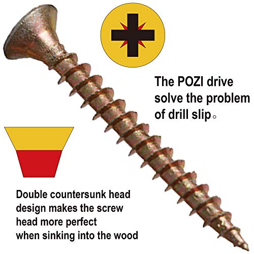 ORGRIMMAR Holzschraube Phillips Flachkopf Trockenbau Spanplattenschraube Pozi Drive Gelb Verzinkt Holz Innenausbau… – Bild 4