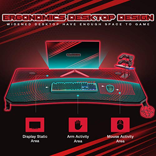 Devoko Gaming Desk Computer Gaming Desk Z-Shaped Pc Gaming Desk With Carben Fiber Surface Gamer Desk With Free Mouse Pad Home Office Desk With Cup Holder And Headphone Hook (44 Inch, Black) #TOP3
