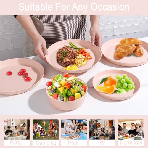 EjonirInjonir 12pcs Pink Wheat Straw Dinnerware Set for Family/Dorm by ejonirinjonir - Used condition - Image 8