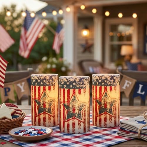 Image of Patriotic Flameless Candles with Timer Remote Set of 3