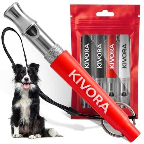 KIVORA 4 Pack Dog Whistle to Stop Barking Neighbors Dog,304 Stainless Steel Adjustable Ultrasonic Silent Dog Training Whistle for Recall & Bark Control,Professional Whistle Suitable for All Dogs