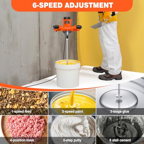 Paint and Mortar Mixer, Handheld Portable Paddle Mixer, Adjustable 6 Speed Stirrer Electric, Multifunction 3000W Mixing Paddle for Industrial and Food 3 Paint and Mortar Mixer, Handheld Portable Paddle Mixer, Adjustable 6 Speed Stirrer Electric, Multifunction 3000W Mixing Paddle for Industrial and Food - Image 3