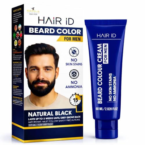 Image of HAIR ID 120GM No Skin Stain Beard Color Cream (1 Pack) | Color In Just 10 Minutes | No Ammonia, Long Lasting (Free Gloves, Brush And Trey) Natural Extracts