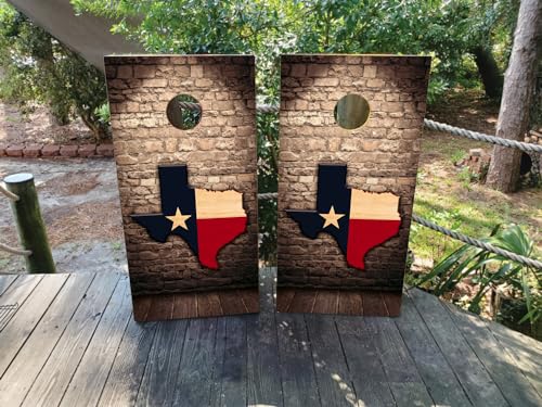 Pair of Waterproof Cornhole Board Wraps- Decals ONLY- Wood Grain Texas State - Laminated - Easy to Apply