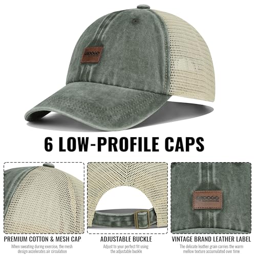 Image of Croogo Leather Patch Mesh Back Cap Washed Cotton Dad Hat | Breathable Material /Adjustable Design /Unstructured Hats /Vintage Wash /Exclusive Products