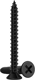 Wood Screws 1-1/2 Inch, 80 PCS FIXLINK Premium Flat Head Phillips Black Wood Screws, Self Tapping Electrophoresis Used in Indoor Furniture, Woodworking (#8 x 1-1/2")