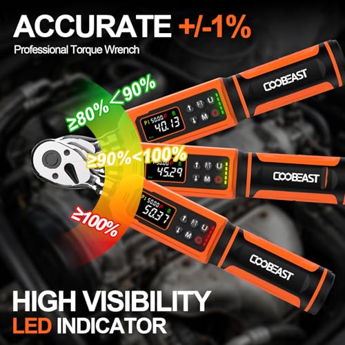 Image of coobeast Digital Torque Wrench, 3 /8 Drive Electronic Torque Wrench Set with Preset Value(0.66-44.29 Ft-lbs. /0.9-60Nm), Buzzer and LED Flash Five Units of Measure Torque Wrench for Bicycle, Bike