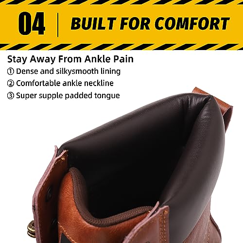 Image of ANGRYRAM Steel Toe Work Boots for Men Comfortable Moc Toe Safety Boots,Waterproof Slip Puncture Resistant Industrial & Construction Work Boots