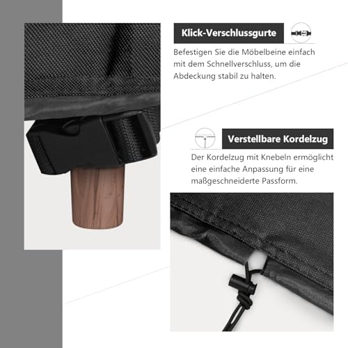 4. Bild von Dokon Gartenmöbel Abdeckung Wasserdicht Winddicht UV Beständiges Gartentisch Abdeckplane mit Belüftungsöffnungen Robustes Oxford-Gewebe Schutzhülle für Loungemöbel Sitzgruppe (242x162x100cm) Schwarz