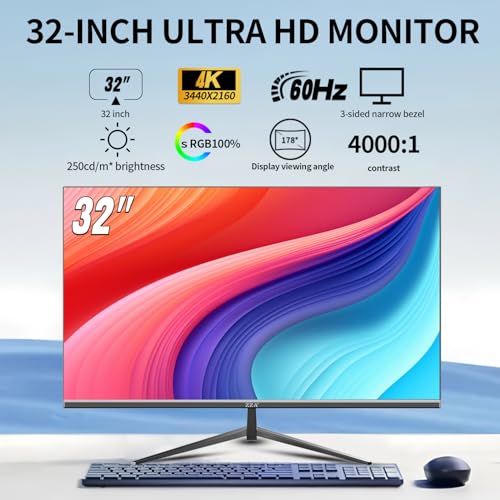 Image of ZZA 32 Inch Computer Monitor, 4K Monitor 60HZ UHD(3840 * 2160P) IPS Screen with Ultra-Thin Bezels,HDR10,HDMI /DP Ports, Tilt Adjustable, Eyecare, Ideal for Business, Office, and Casual Gaming