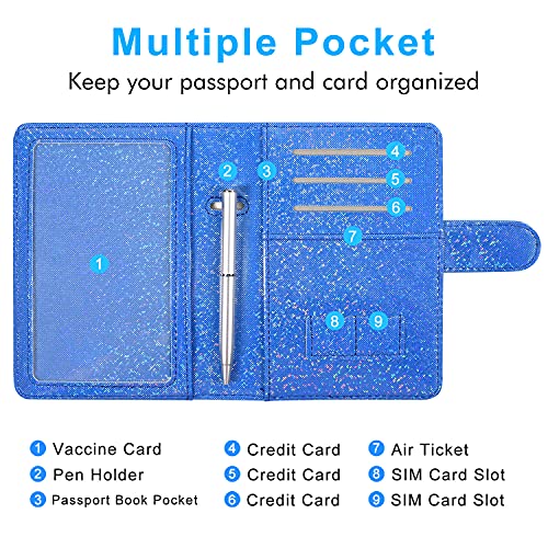 Acdream Passport And Vaccine Card Holder Combo, Cover Case With Cdc Vaccination Card Slot, Leather Travel Documents Organizer Protector, With Rfid Blocking, For Women And Men, Royal Blue Glitter #TOP5
