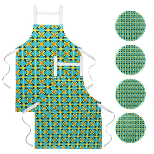 Lot de 2 tabliers de cuisine géométriques rétro avec broches pour bar