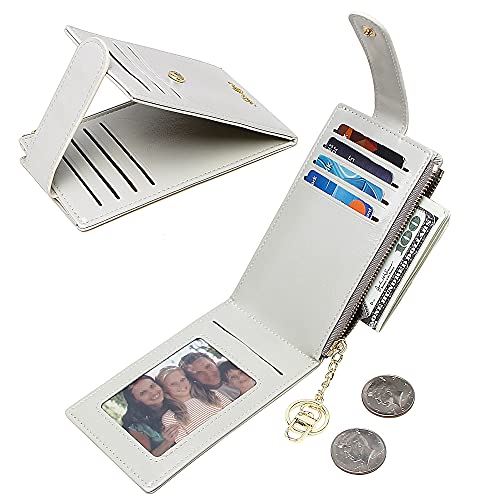 Image of Badiya Slim Women Wallet RFID Blocking Bifold Compact 9 Card Slots Holder Wallets Soft Leather with Zipper Coin Pocket 2 ID Window