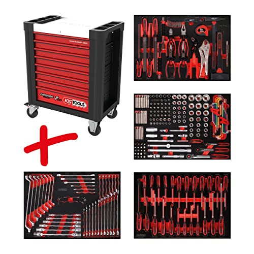 KS Tools 810.4241 PERFORMANCEplus Werkstattwagen P10 mit 8 Schubladen, bestückt mit 241 Werkzeugen in 4 Einlagen für 4 Schubladen