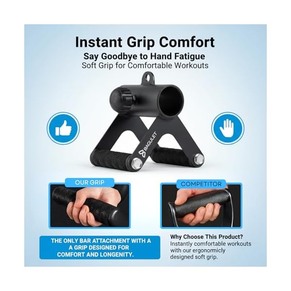 V Bar Attachment: Row Machine, LAT Pulldown, Landmine Handle, Soft Grip, Black, Home Gym Fitness Equipment, Includes Cooling Towel, Versatile Steel Design, Fits 2" Olympic Bars - Image 2