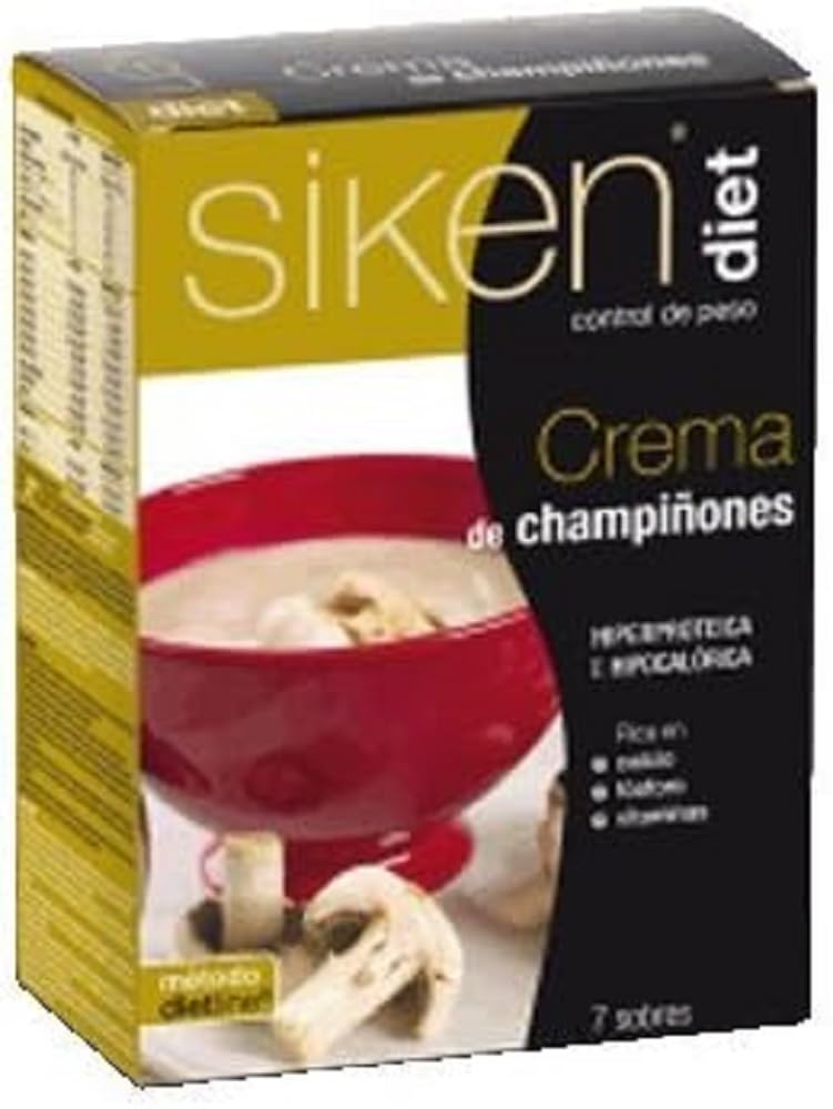 Siken Diet - Crema Sabor Champiñones, Rica en Proteínas y Baja en Grasas - Estuche con 7 sobres de 22 g, 154 g