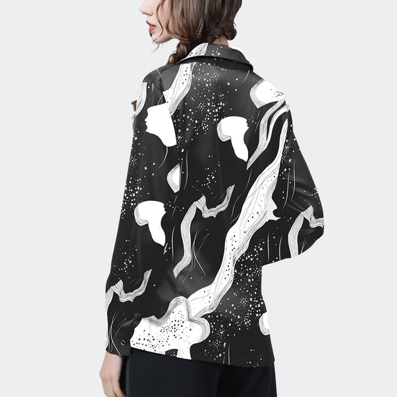 Hauts en Satin pour Femmes, Ample, Grande Taille, col Rabattu, tempérament en Dentelle, Chemises décontractées imprimées Assorties avec Tout (Couleur comme sur l'image L)