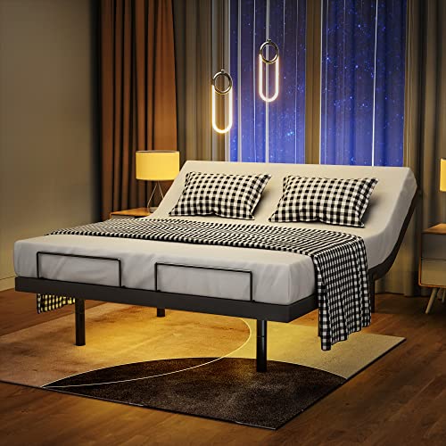 Adjustable Bed Base Wireless Remote Independent Head and Foot Bed Incline Max 850LB Heavy Duty Adjustable Bed Frames with Mattress Retainer Bar/USB Ports/Side Bag/Flat Button, Quick Assembly, Queen Adjustable Bed Base Wireless Remote Independent Head and Foot Bed Incline Max 850LB Heavy Duty Adjustable Bed Frames with Mattress Retainer Bar/USB Ports/Side Bag/Flat Button, Quick Assembly, Queen
