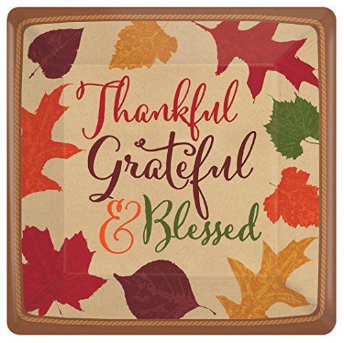 Amscan Autumn Traditions Thanksgiving Party Square Paper Dessert Plates Tableware, Brown, 7.3