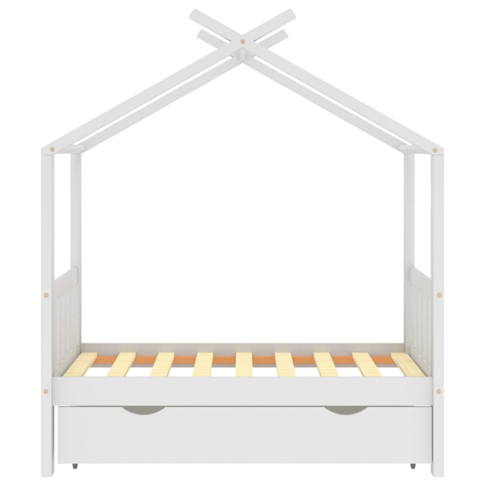 Chusui Kinderbett mit Schublade, Kinderbett, Hausbett, Kinder Bett, Betten, Weiß Massivholz Kiefer 70x140 cm
