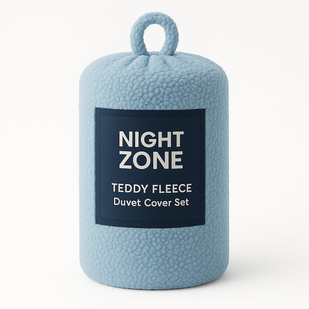 Nightzone Blue Teddy Fleece Duvet Cover Set With Pillow Case Thermal Fleece Warm Cosy Soft Fur Teddy Bedding Duvet Cover Set (, King)