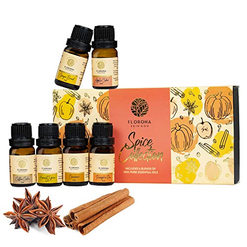 Florona Spice Essential Oils Blend, Upgraded 6 Packs 10ML Aromatherapy Oil Gift Set Pure & Natural Fragrance Oils for Diffuser(Apple Cider, Cinnamon, Pumpkin Pie, Coffee Cake, Gingerbread)