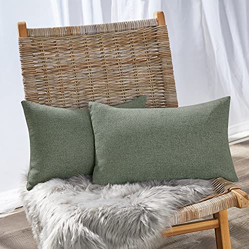 Deconovo Set of 2 Rectangular Cushion Covers, Faux Linen Throw Pillow Cases for Livingroom Sofa with Invisible Zipper, 12x20 Inch, Green